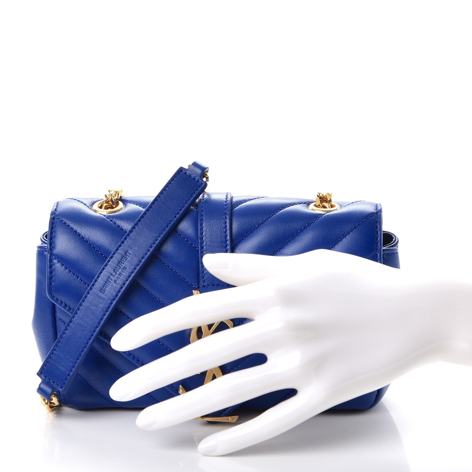 Saint Laurent Sheepskin Matelasse Chevron Monogram Classic Baby Chain Bag Blue Majorelle 3 of 8