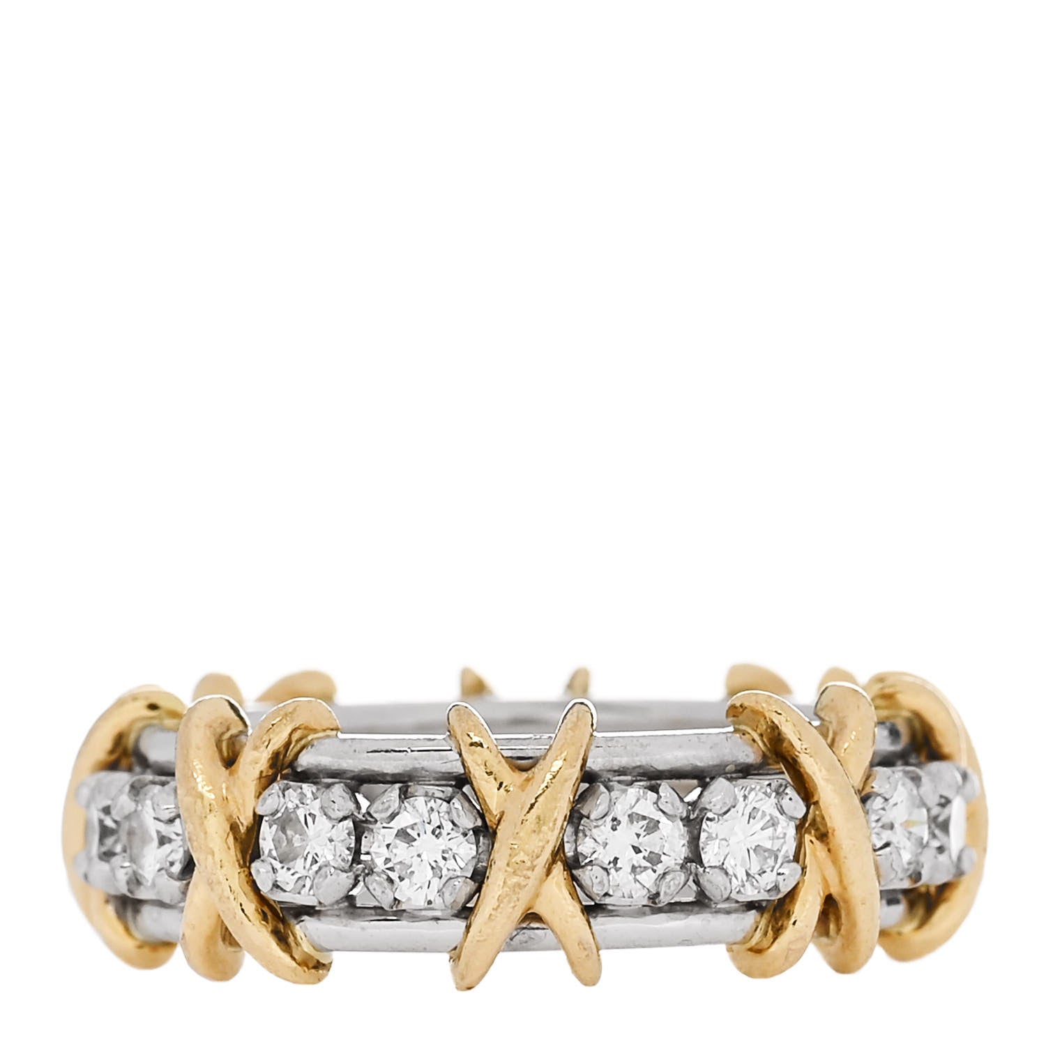 Tiffany Platinum 18K Yellow Gold Diamond Schlumberger Sixteen Stone Ring 53 6.5 3 of 5