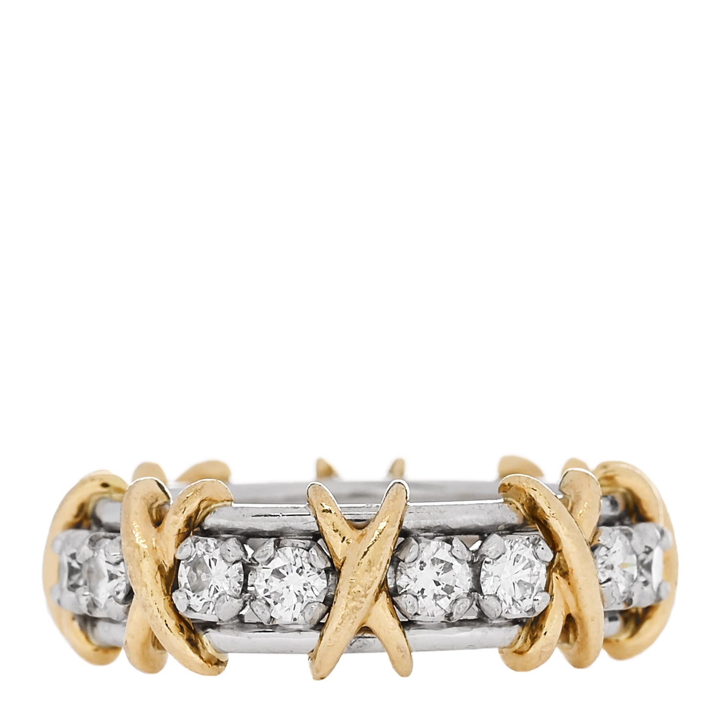 Platinum 18K Yellow Gold Diamond Schlumberger Sixteen Stone Ring 53 6.5