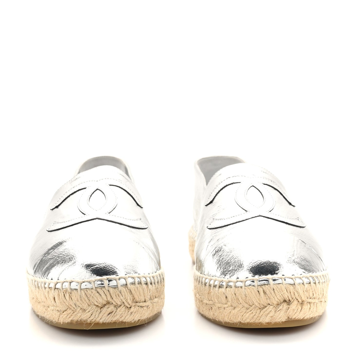 Laminated Goatskin CC Espadrilles 41 Silver