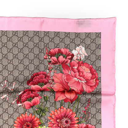 Gucci Silk Twill GG Monogram GG Bouquet Spring Square Scarf Beige Pink 4 of 4