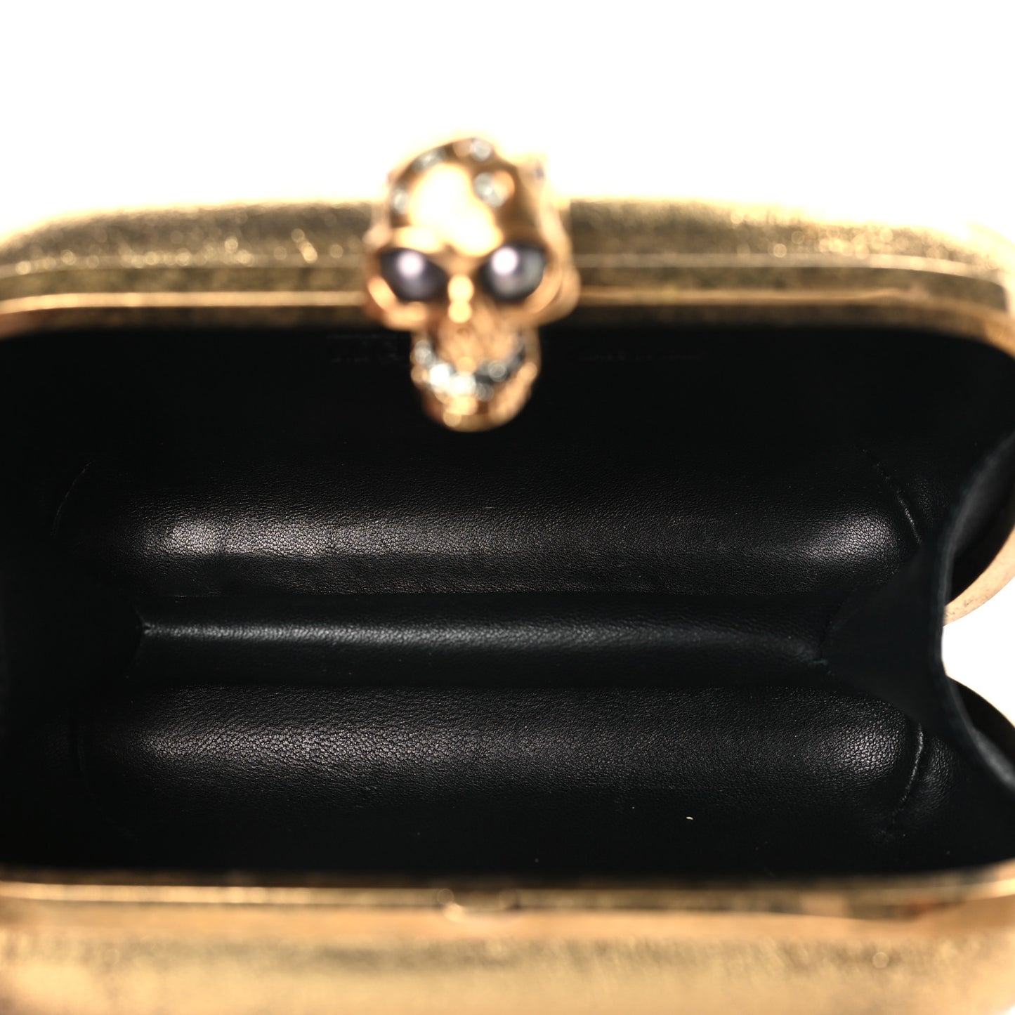 Metallic Nappa Skull Box Clutch Gold