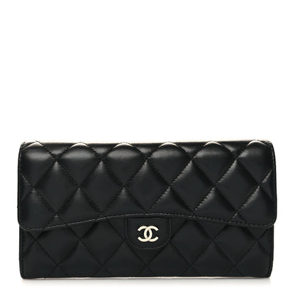 Chanel Lambskin Quilted Large Gusset Flap Wallet Black 1 of 13