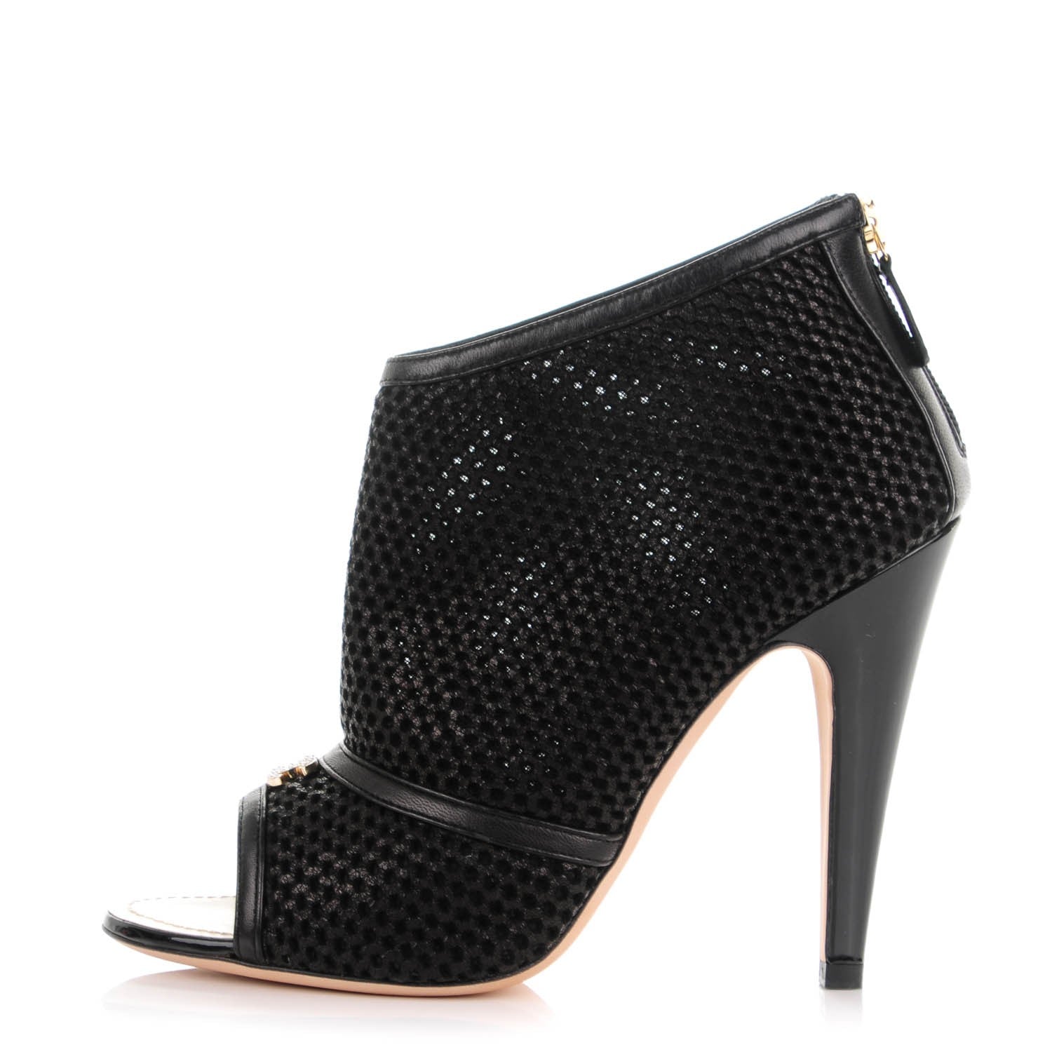 Chanel Mesh CC Peep Toe Ankle Boots 37.5 Black 1 of 8