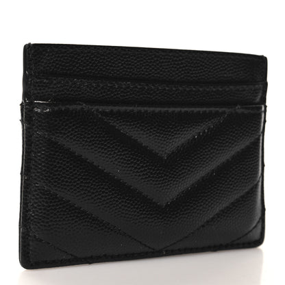 Saint Laurent Grain De Poudre Matelasse Chevron Monochrome Monogram Credit Card Case Black 3 of 7