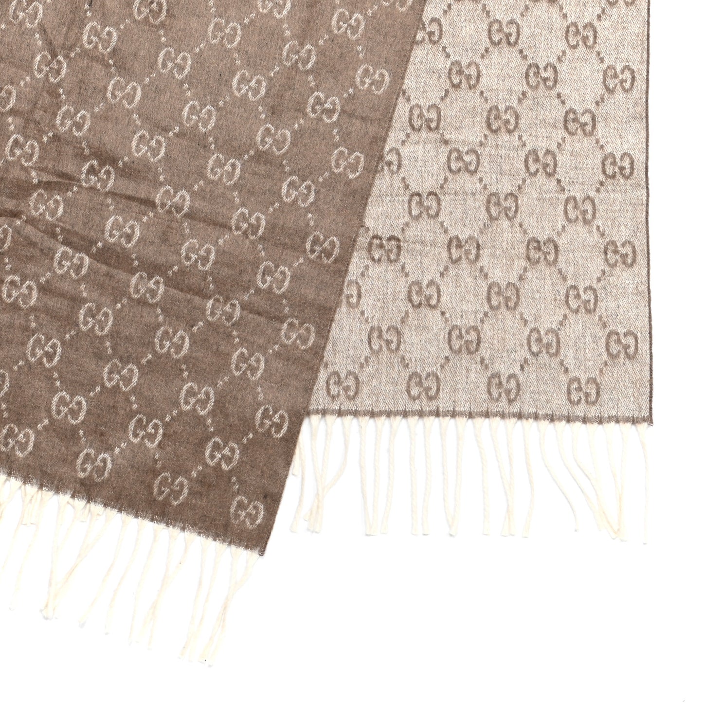 Silk GG Monogram Nivalis Fringe Scarf Brown