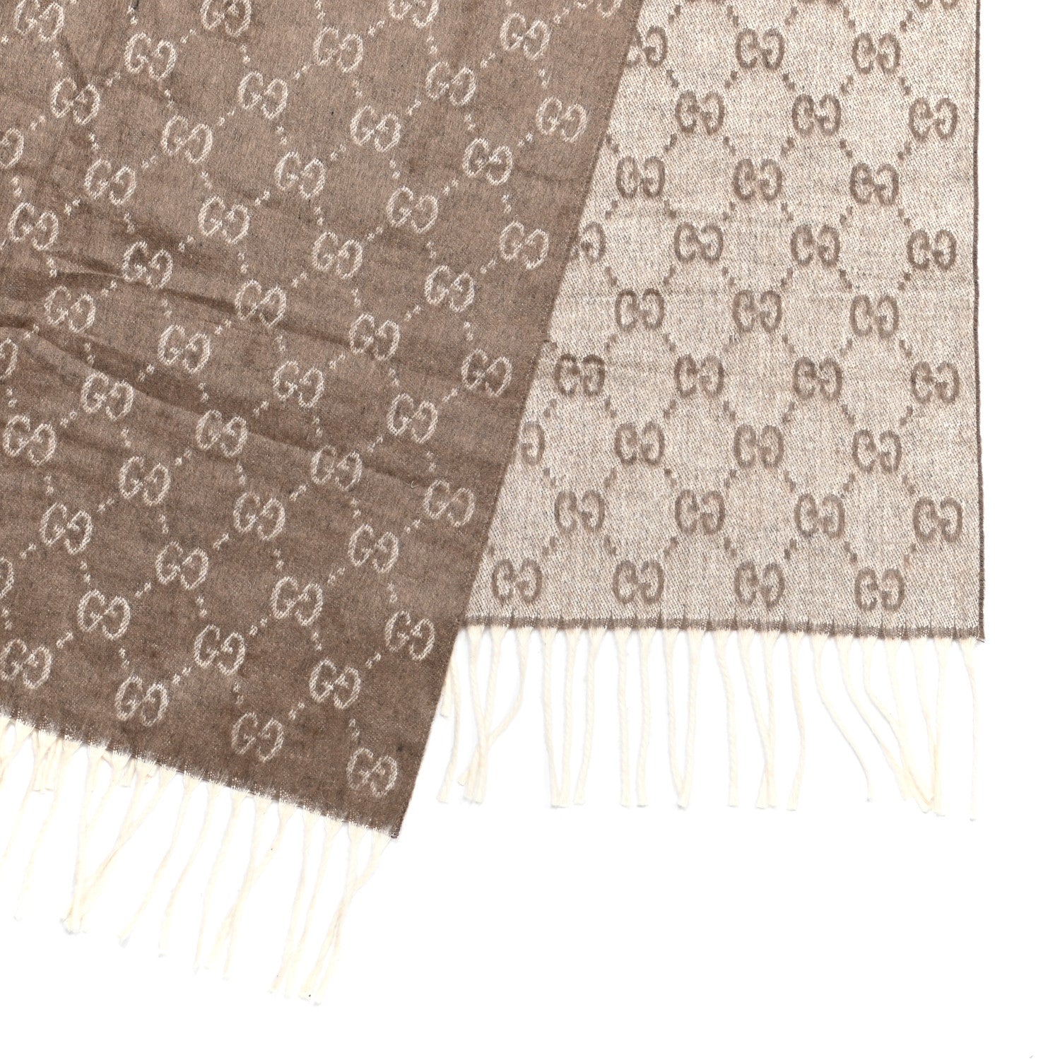 Gucci Silk GG Monogram Nivalis Fringe Scarf Brown 3 of 4