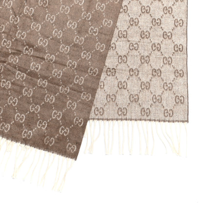 Gucci Silk GG Monogram Nivalis Fringe Scarf Brown 3 of 4