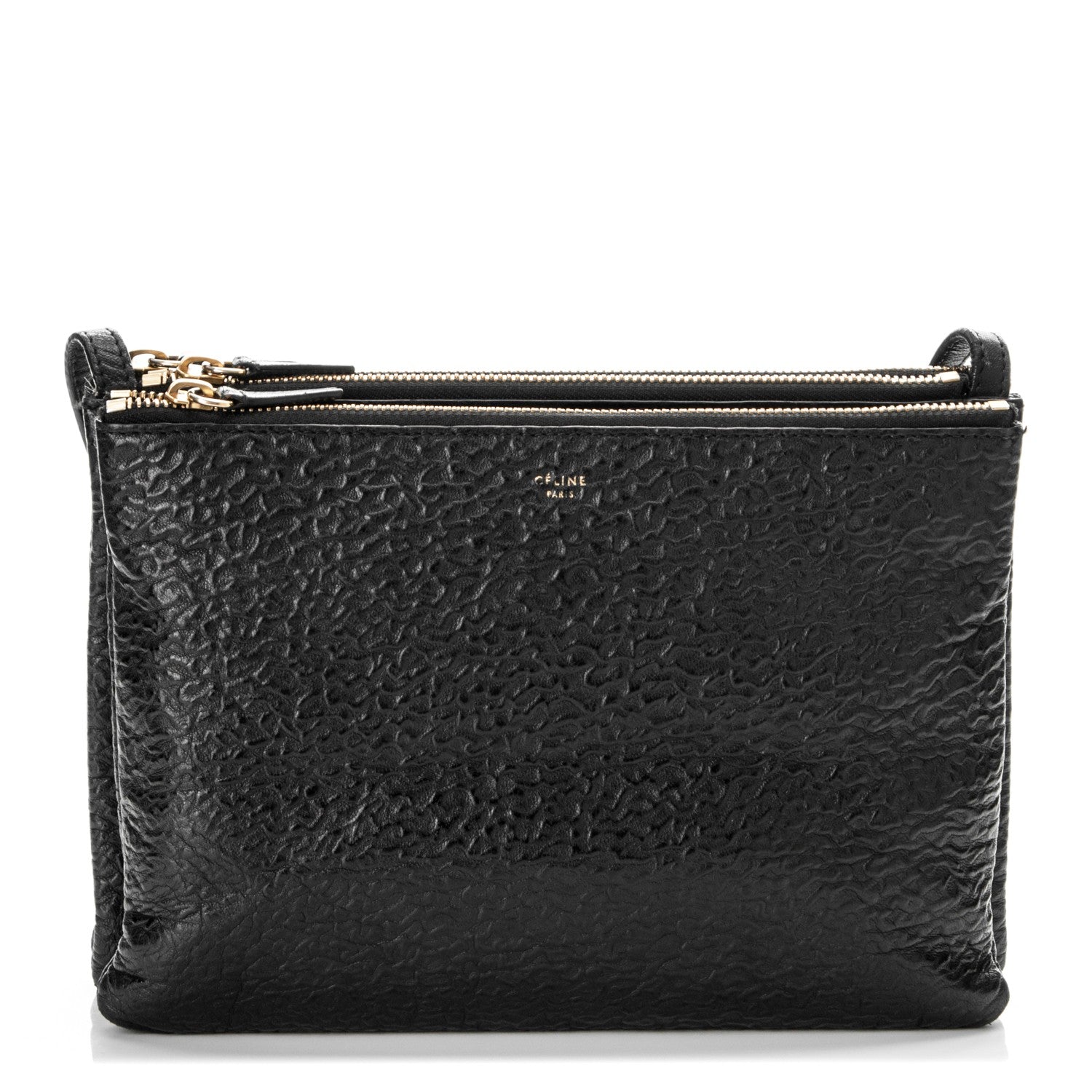 Celine Calfskin Astrakhan Embossed Large Trio Crossbody Bag Black 1 of 9