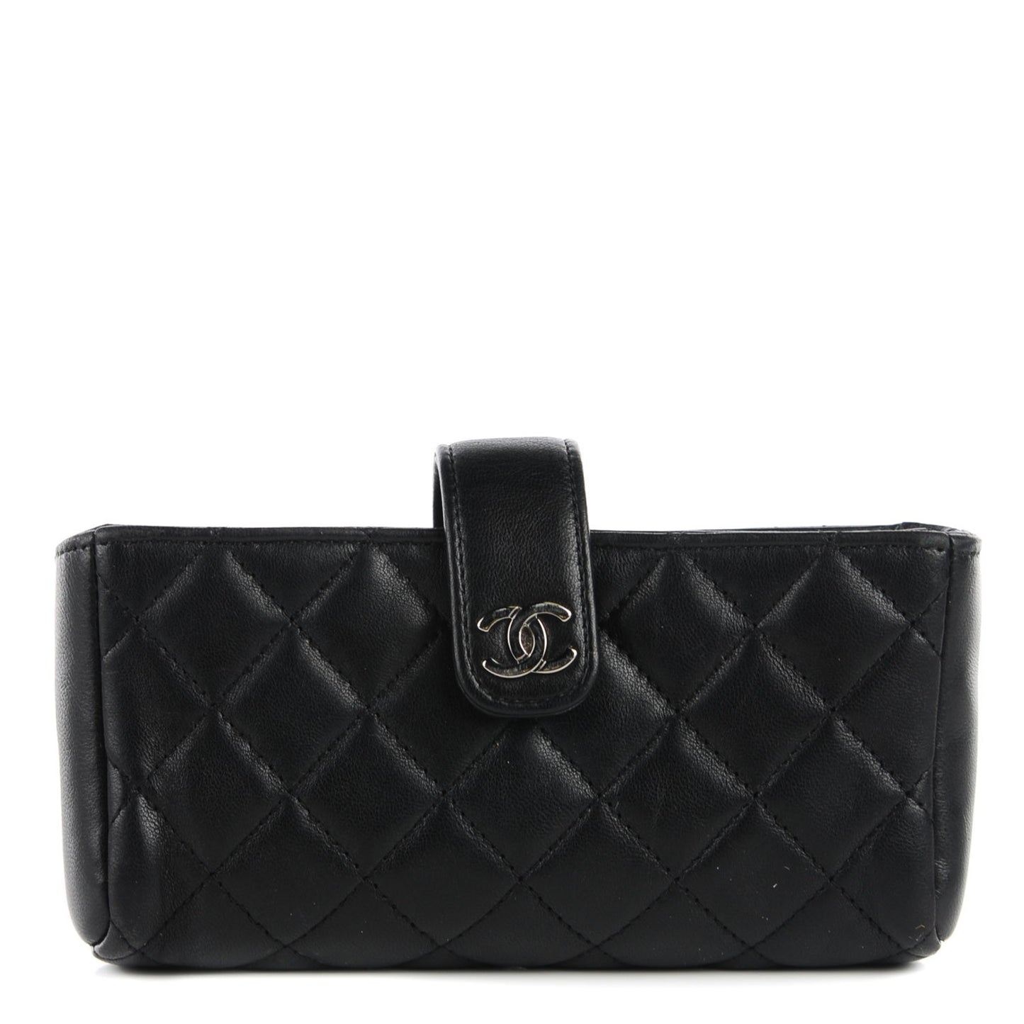 Lambskin Quilted Mini Phone Holder Clutch Black