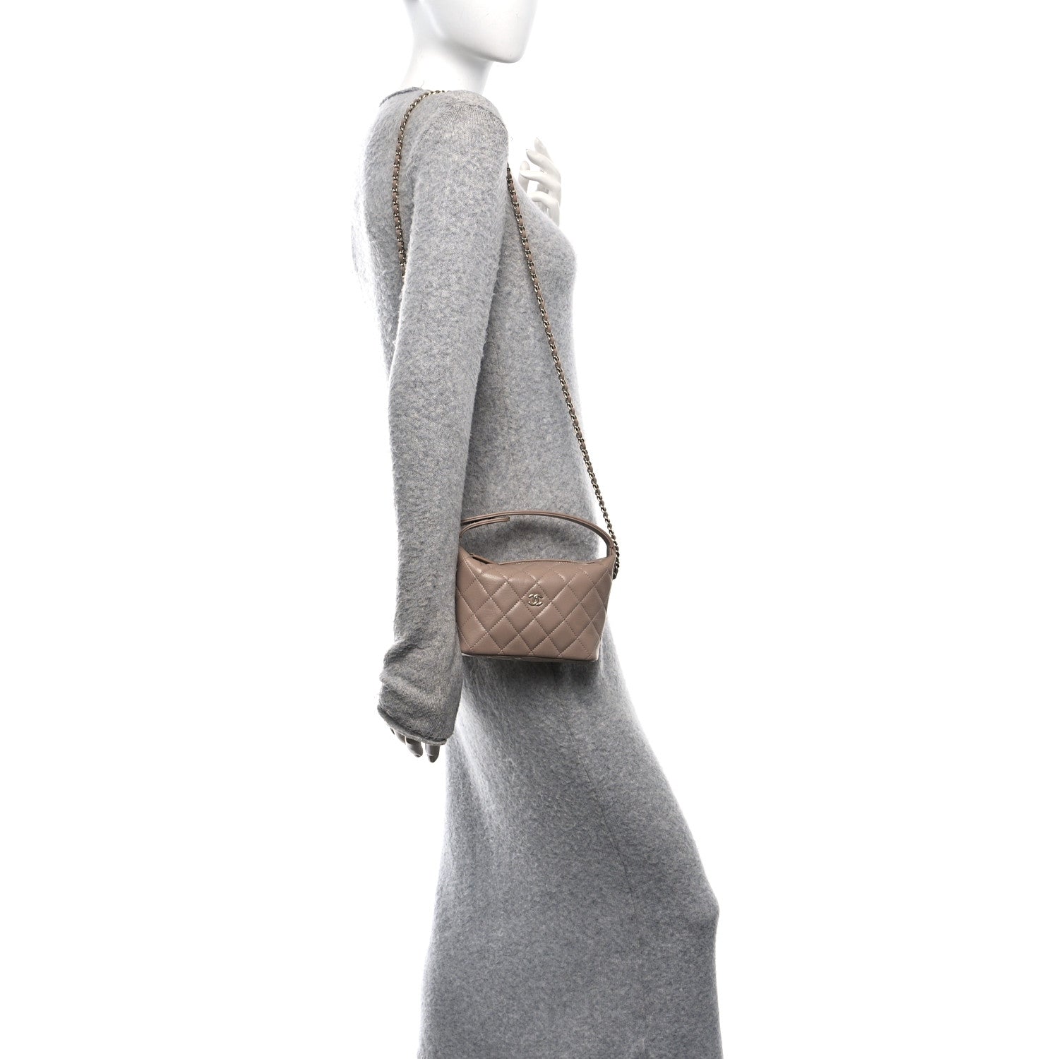 Chanel Caviar Quilted Hobo Clutch With Chain Beige 2 of 10