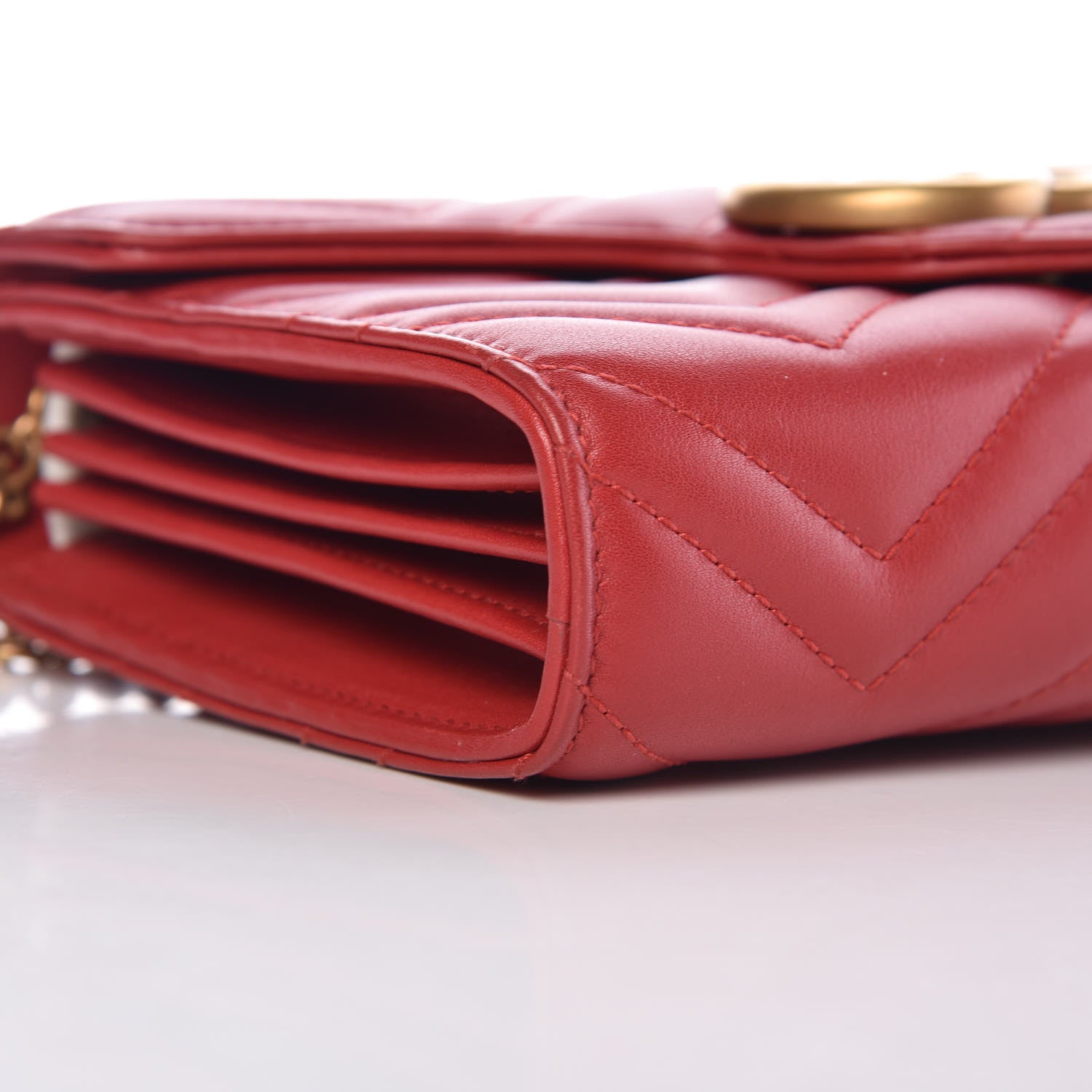 Gucci Calfskin Matelasse GG Marmont Chain Wallet Hibiscus Red 11 of 13