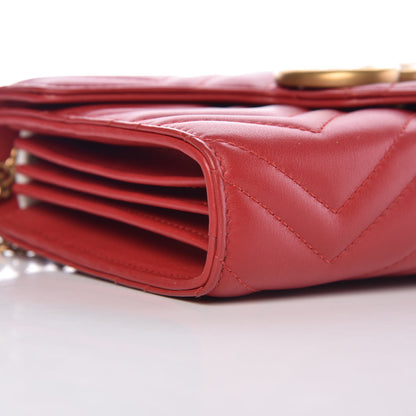 Gucci Calfskin Matelasse GG Marmont Chain Wallet Hibiscus Red 11 of 13
