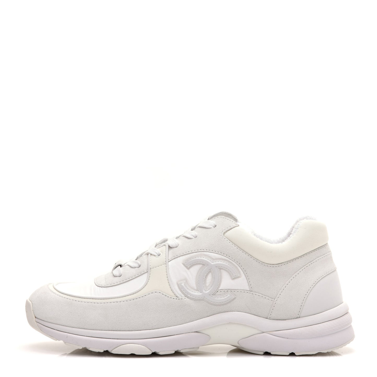 Suede Calfskin Fabric Mens CC Sneakers 45 White