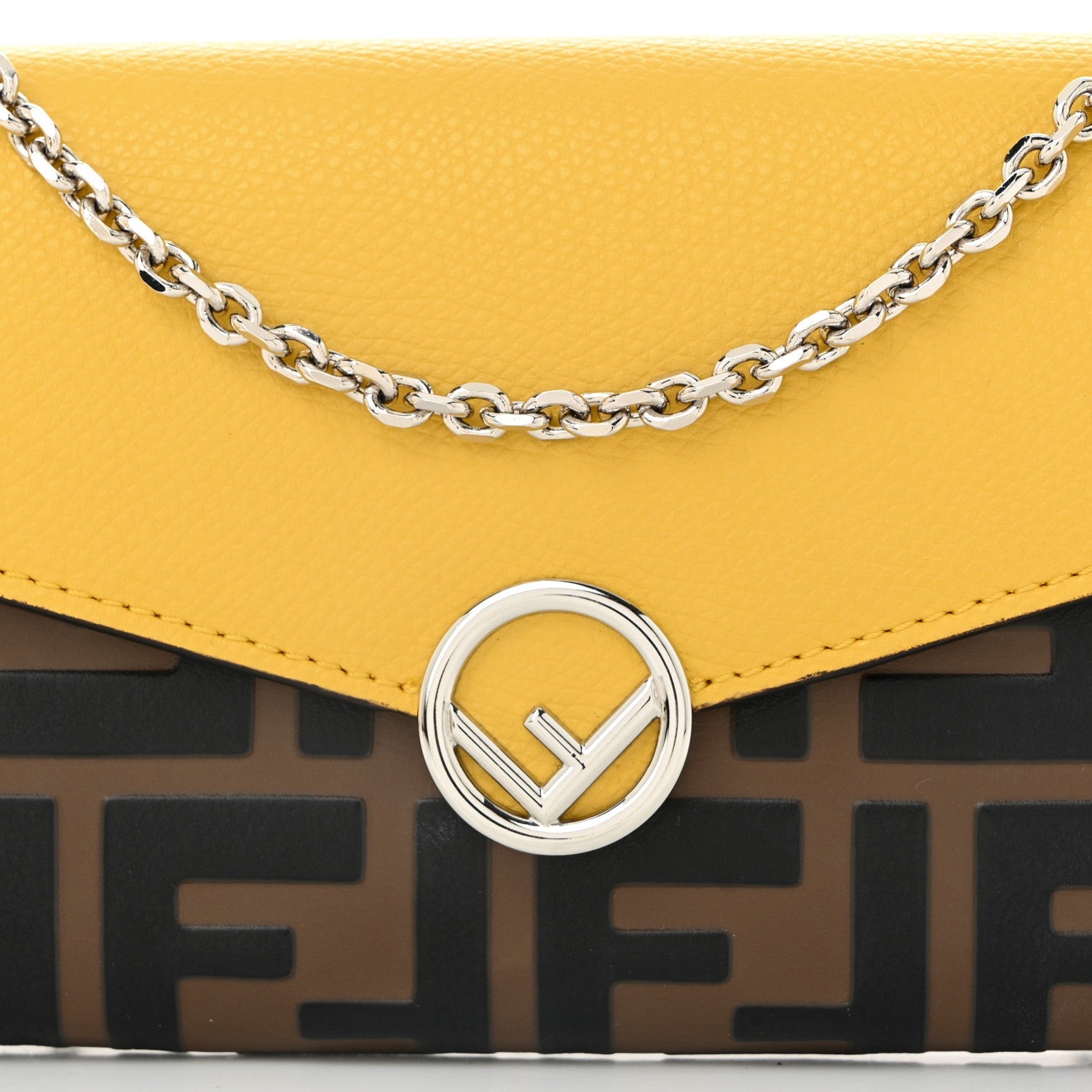 Fendi Vitello Cruise F is Fendi Bi-Color FF 1974 Embossed Continental Envelope Wallet On Chain Maya Yellow 8 of 12