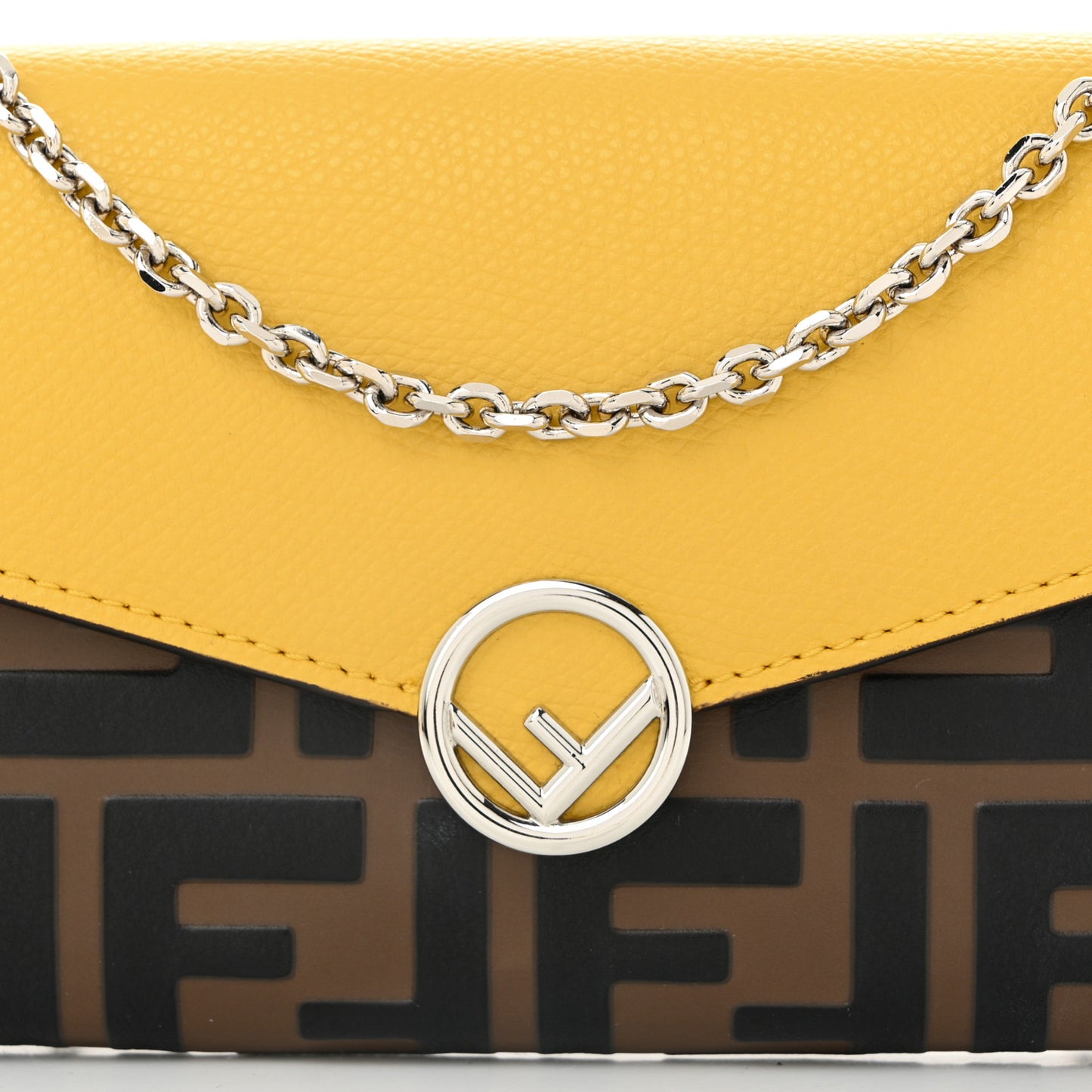 Vitello Cruise F is Fendi Bi-Color FF 1974 Embossed Continental Envelope Wallet On Chain Maya Yellow
