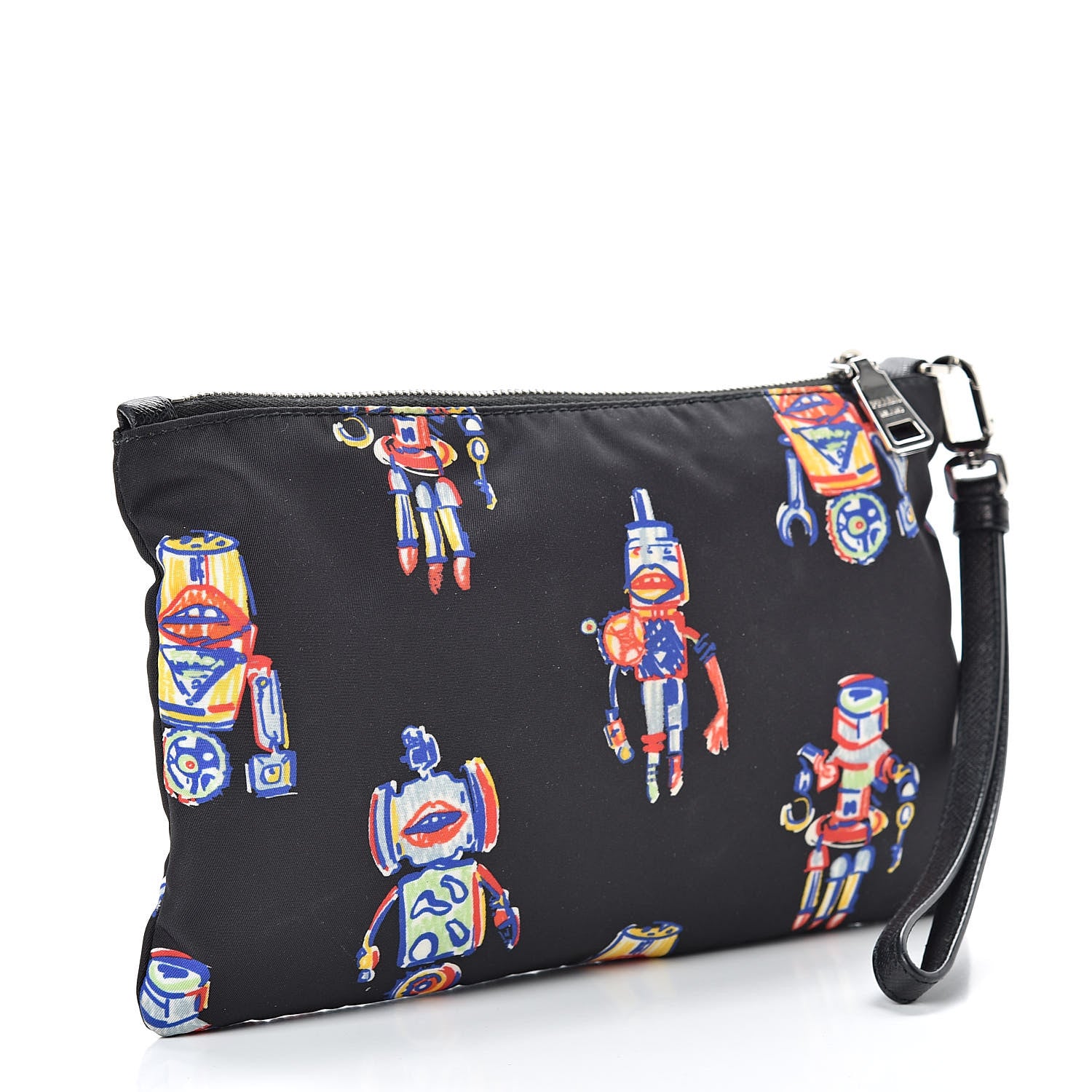 Prada Tessuto Nylon Robot Wristlet Pouch Black 3 of 7