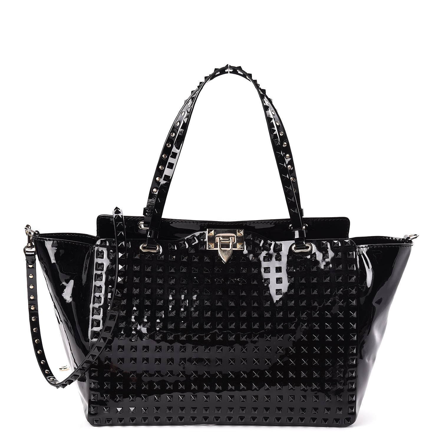 Valentino Garavani Patent Punkouture Medium Rockstud All Over Tote Black 1 of 9