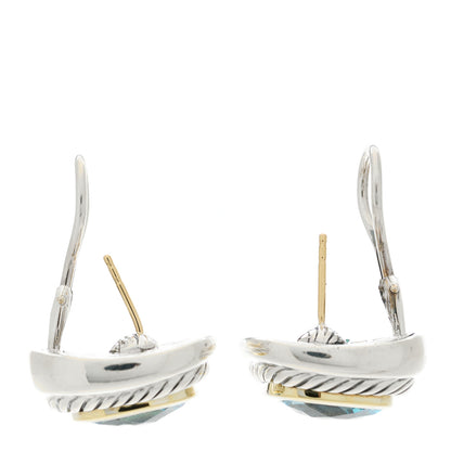 David Yurman Sterling Silver 14K Yellow Gold Blue Topaz Albion Earrings 3 of 4