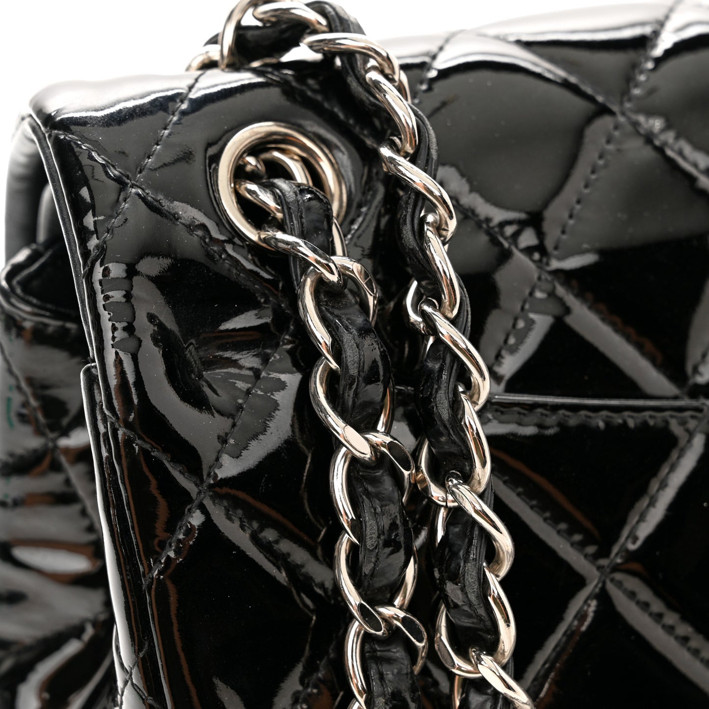 Patent Quilted Jumbo Double Flap Black