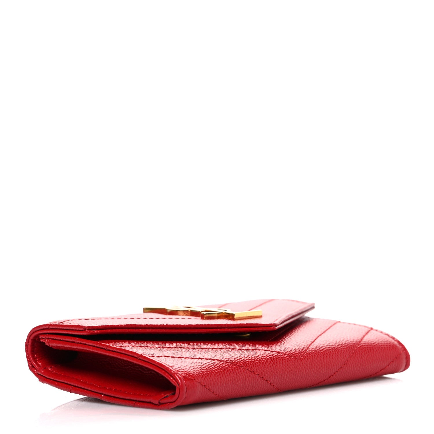 Saint Laurent Grain De Poudre Matelasse Chevron Small Monogram Envelope Wallet New Red 4 of 8