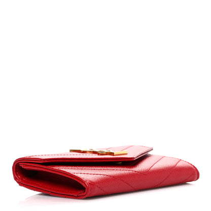 Saint Laurent Grain De Poudre Matelasse Chevron Small Monogram Envelope Wallet New Red 4 of 8