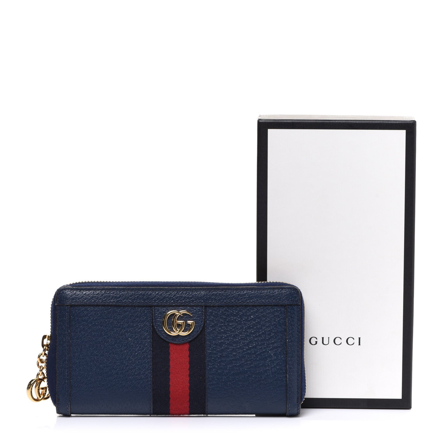 Gucci Textured Dollar Calfskin Web Ophidia Zip Around Wallet Blue Agata 6 of 6