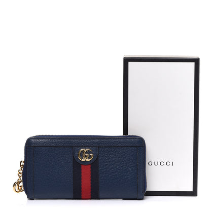 Gucci Textured Dollar Calfskin Web Ophidia Zip Around Wallet Blue Agata 6 of 6