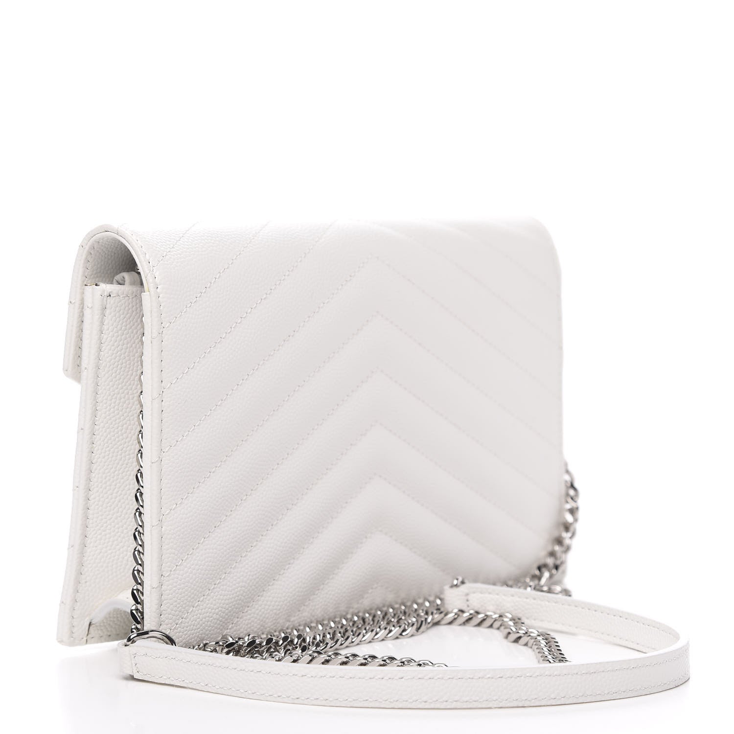 Saint Laurent Grain De Poudre Matelasse Chevron Monogram Envelope Chain Wallet Optical White 3 of 11