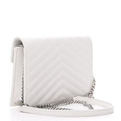 Saint Laurent Grain De Poudre Matelasse Chevron Monogram Envelope Chain Wallet Optical White 3 of 11