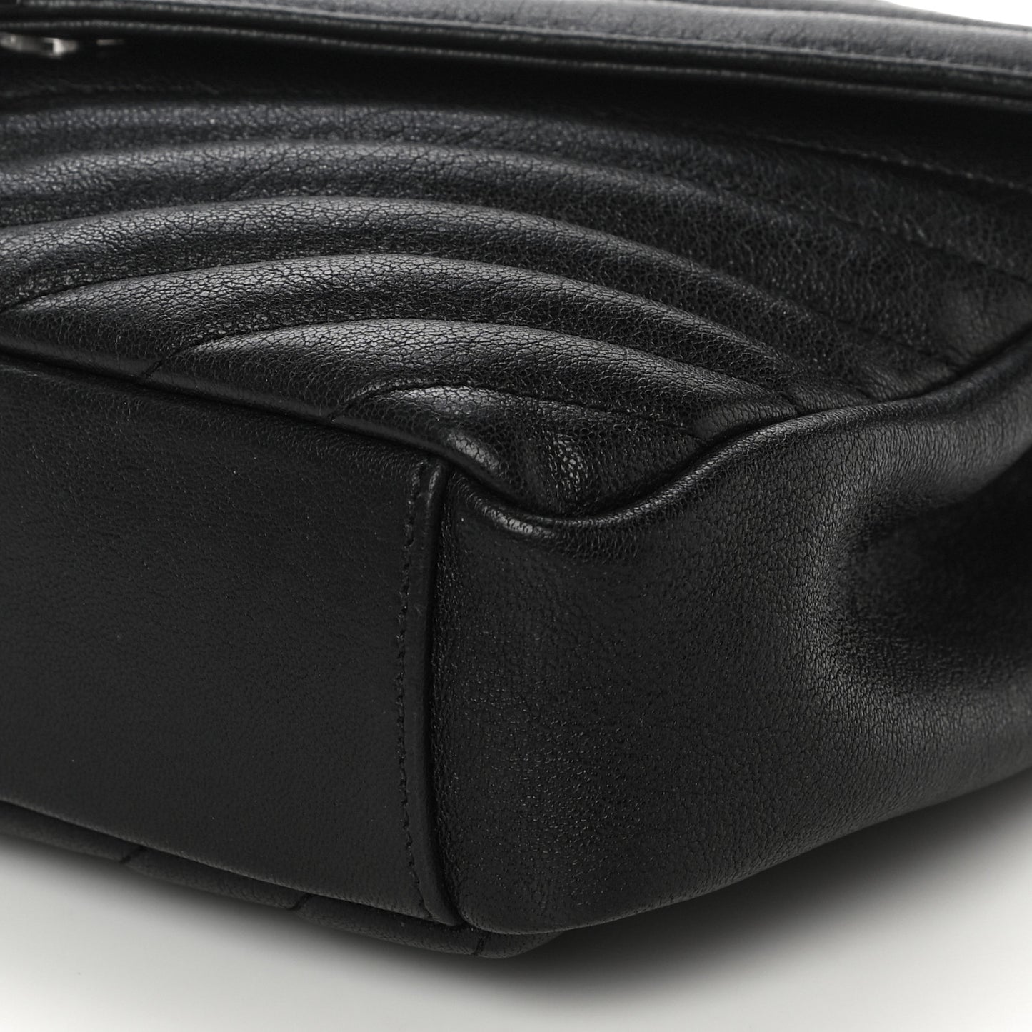 Sheepskin Matelasse Chevron Monogram Medium College Bag Black