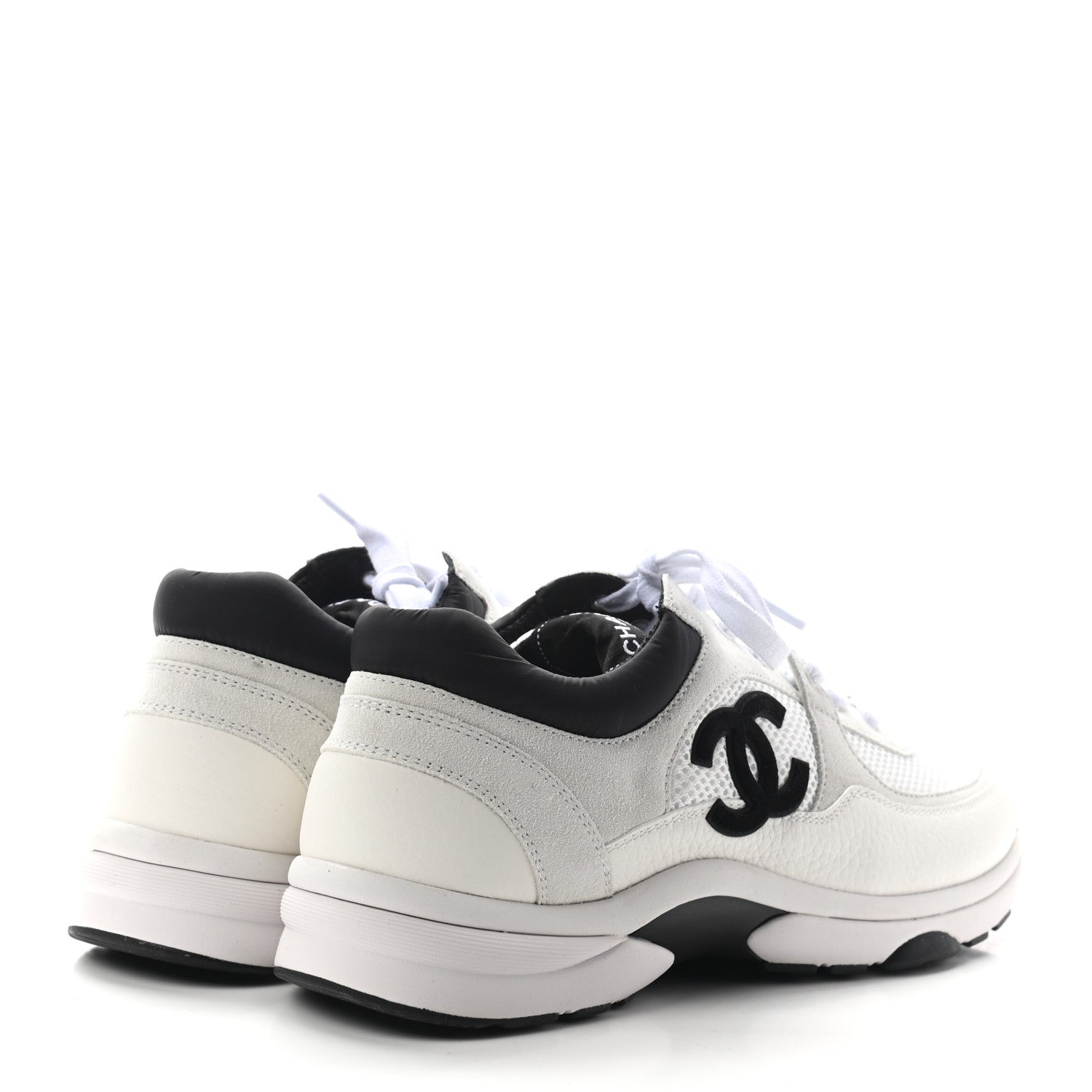 Chanel Mesh Suede Calfskin Grained Calfskin Womens CC Sneakers 40.5 White Black 4 of 8