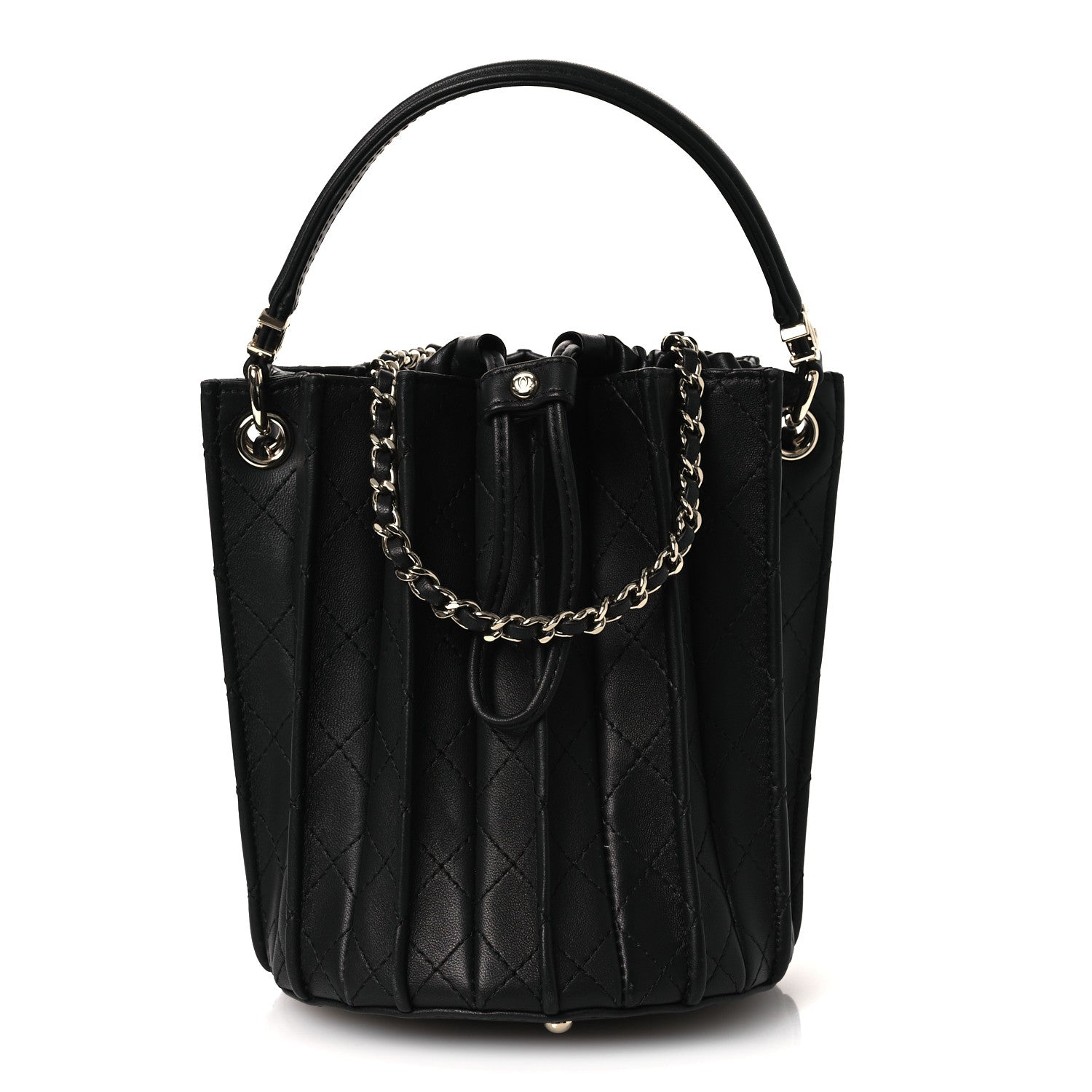 Chanel Calfskin Quilted Pleated Bucket Bag Black 1 of 10