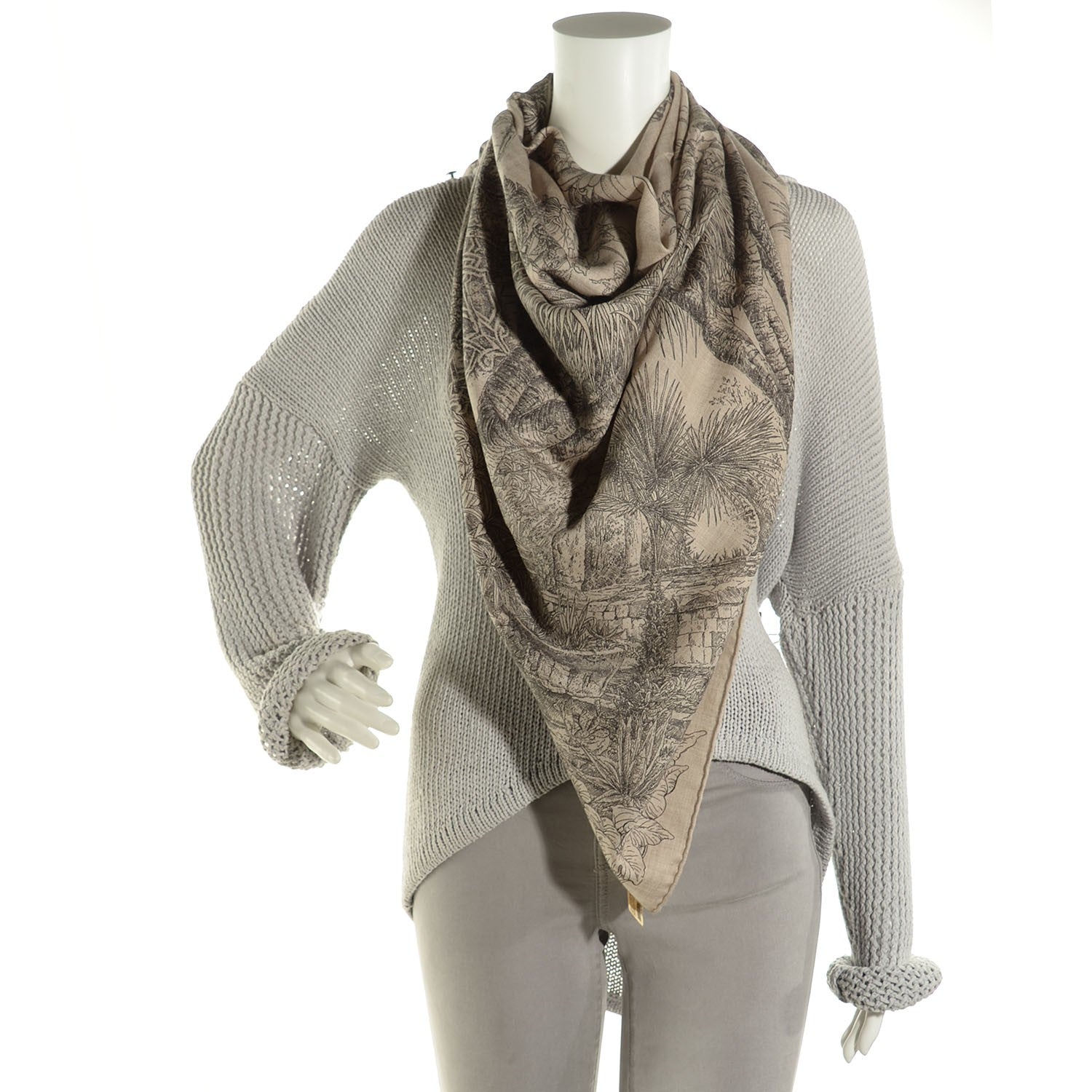 Hermes Cashmere Silk Le Jardin de Leila Shawl 140 Blanc Noir Anthracite Gris 2 of 7