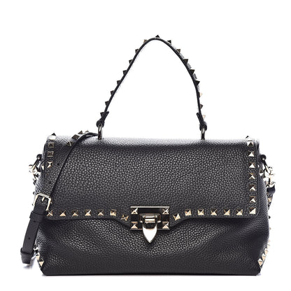 Valentino Garavani Pebbled Calfskin Rockstud Single Handle Flap Bag Black 1 of 10