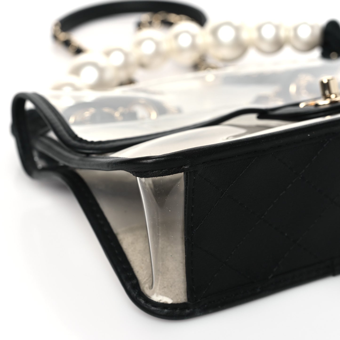 Lambskin PVC Sand By The Sea Flap With Pearl Strap Black