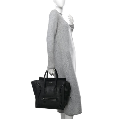 Celine Drummed Calfskin Mini Luggage Black 2 of 10