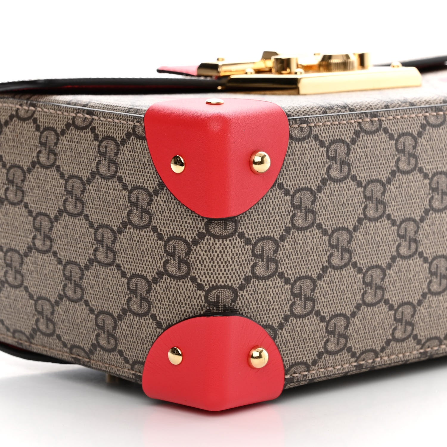 Gucci GG Supreme Monogram Calfskin Love Valentines Day Small Padlock Bamboo Shoulder Bag Beige Ebony New Geranium 8 of 9