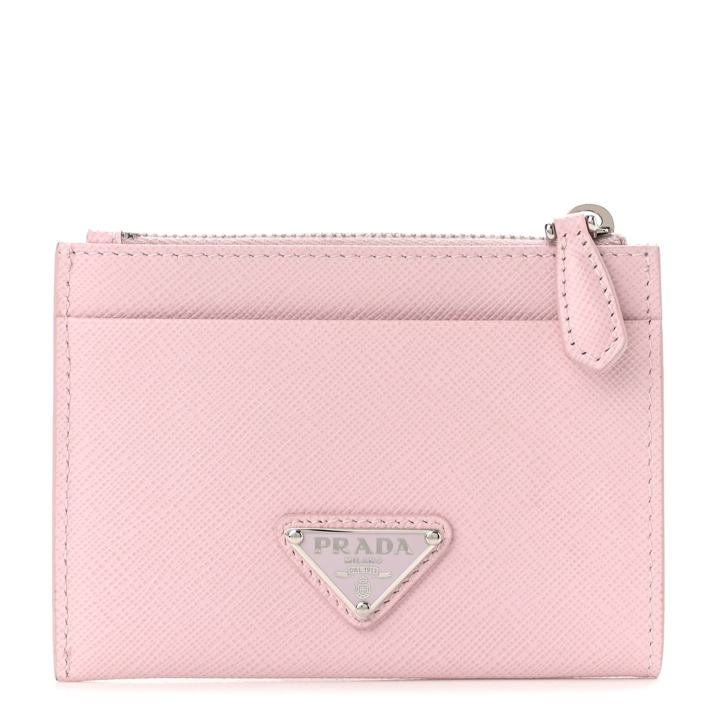 Saffiano Metal Zip Card Holder Wallet Alabastro