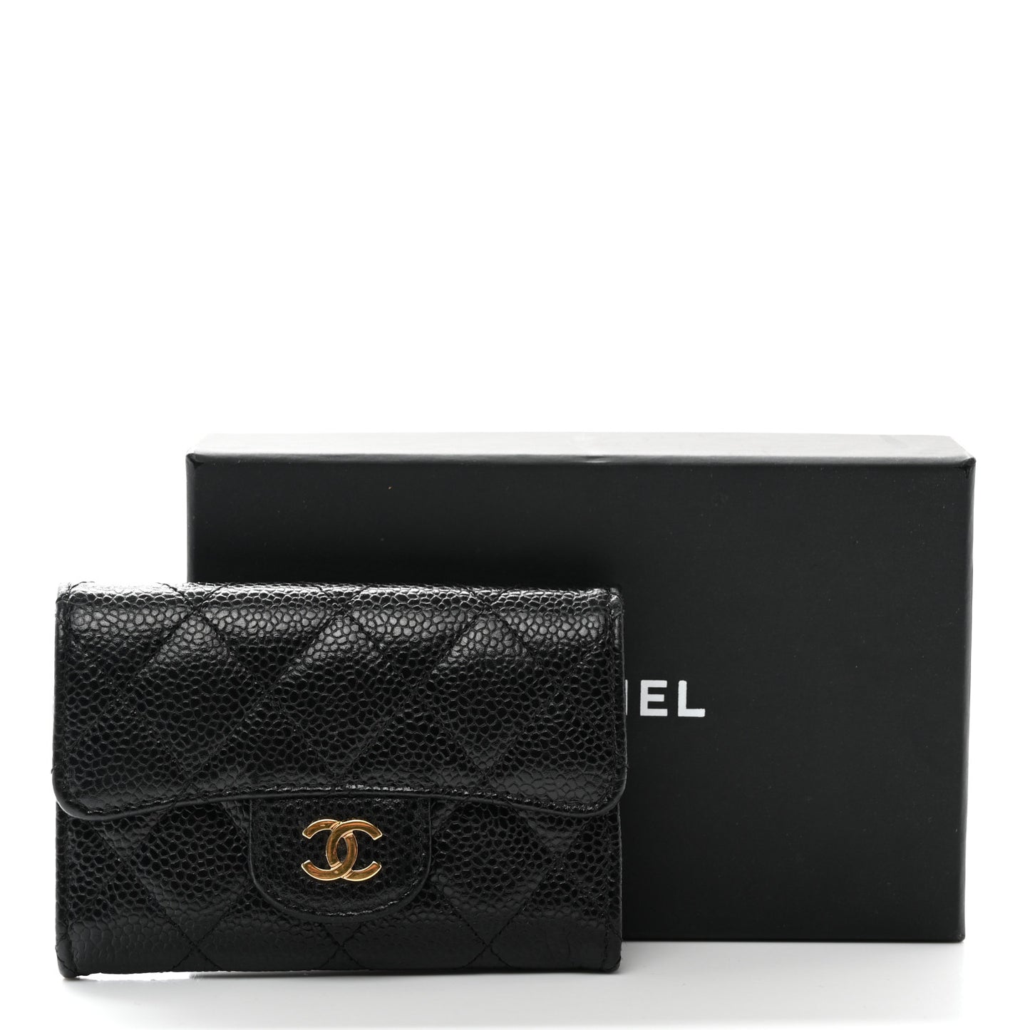 Caviar Quilted Flap Card Holder Black