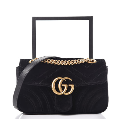 Gucci Velvet Matelasse Mini GG Marmont Shoulder Bag Black 8 of 8