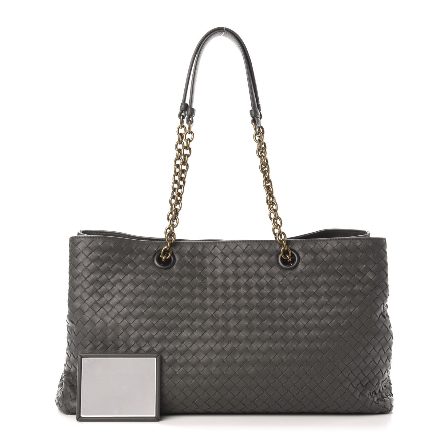 Nappa Intrecciato Large Classic Chain Strap Tote Light Grey