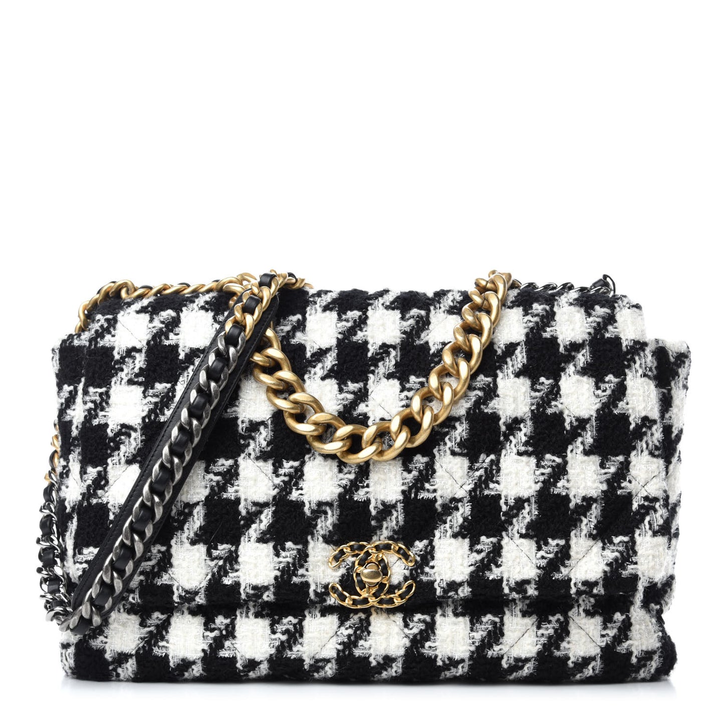 Tweed Quilted Maxi Chanel 19 Flap Black Ecru White
