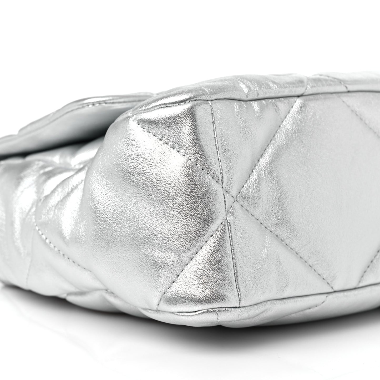 Metallic Lambskin Quilted Large Chanel 19 Flap Silver