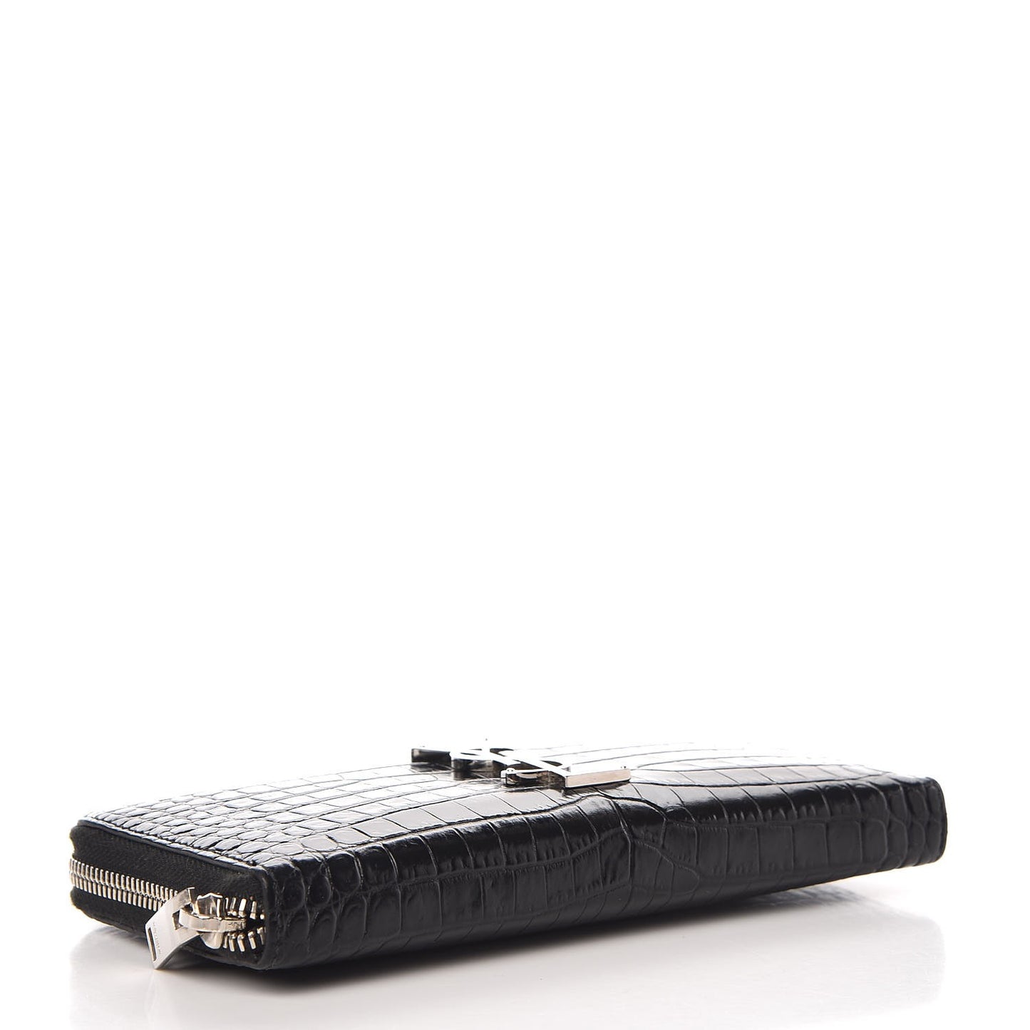 Calfskin Crocodile Embossed Monogram Zip Around Wallet Black