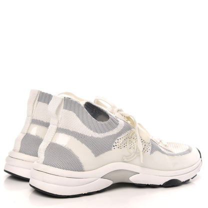 Chanel Fabric Suede Calfskin Stretch CC Sneakers 40 White Grey 4 of 8