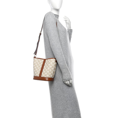 Celine Triomphe Canvas Calfskin Small Bucket Bag White 2 of 12