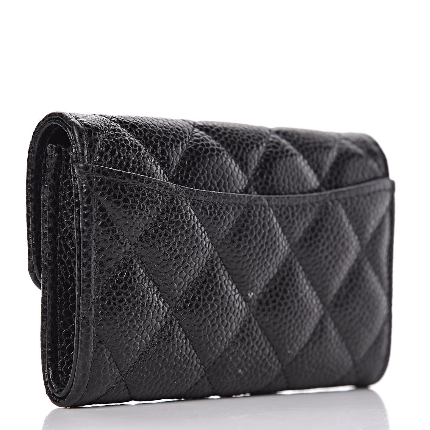 Caviar Quilted Flap Card Holder Wallet Black