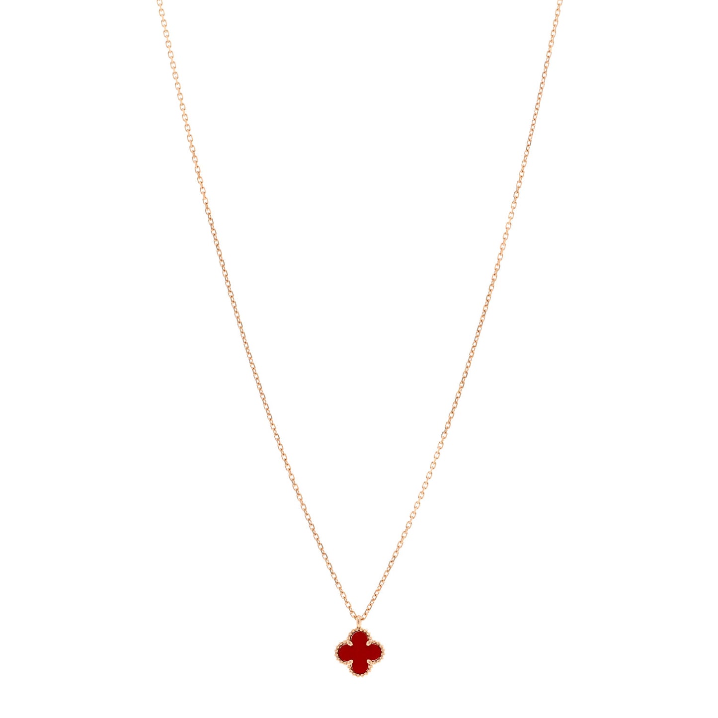 18K Rose Gold Carnelian Sweet Alhambra Pendant Necklace