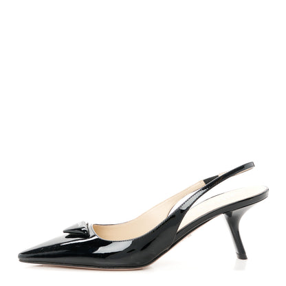 Prada Patent Logo Slingback Pumps 37 Black 1 of 7